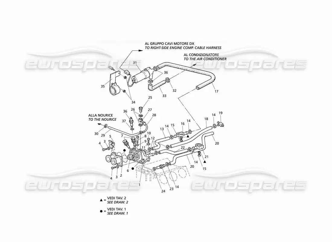 maserati qtp v6 evoluzione calefacción de cabina de refrigeración del motor diagrama de piezas