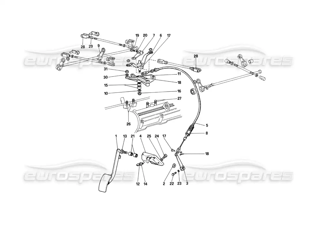 ferrari 400i (1983 mechanical) controles de aceleradores (válidos para versiones rhd) diagrama de piezas