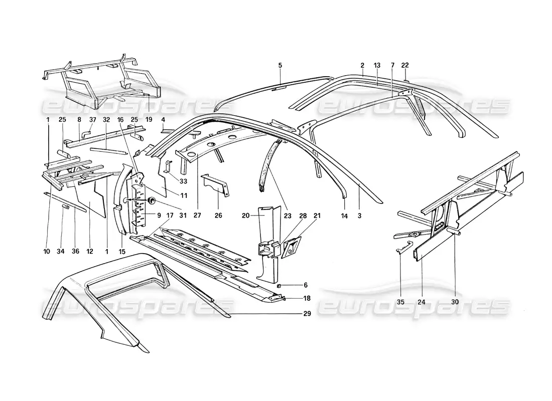 ferrari 308 quattrovalvole (1985) carrocería - elementos internos diagrama de piezas