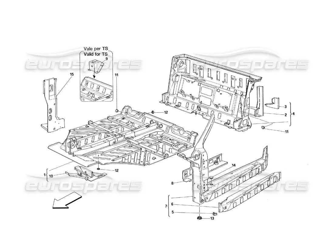 ferrari 348 (1993) tb / ts estructuras de la parte central diagrama de piezas