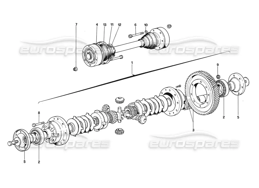 ferrari 328 (1988) diferencial y semiejes diagrama de piezas