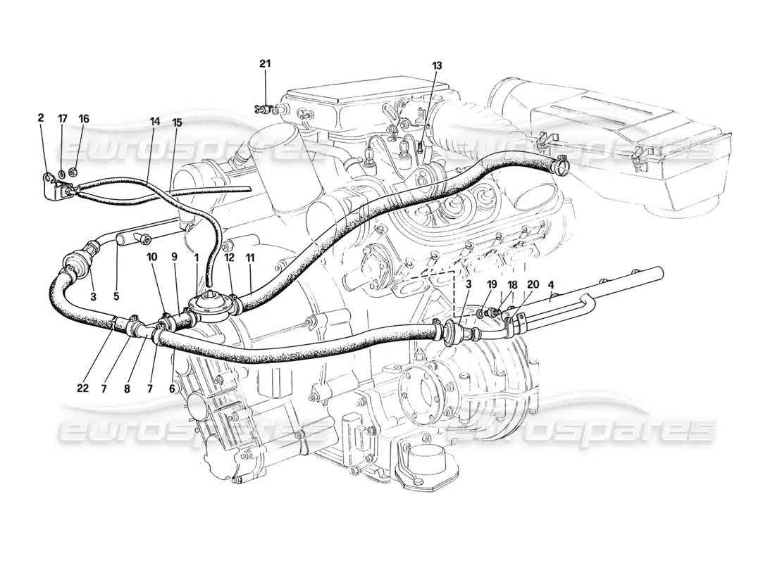 ferrari 328 (1988) inyección de aire (para ee. uu. y versión ch88) diagrama de piezas