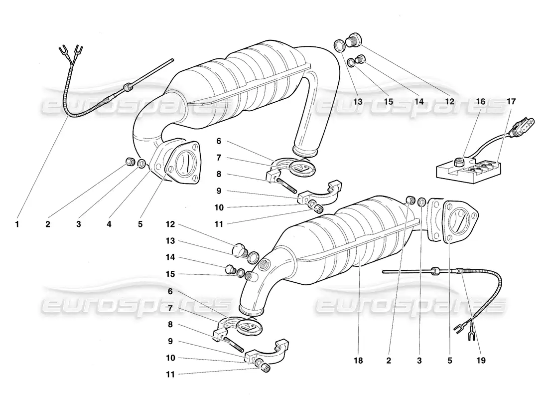 lamborghini diablo vt (1994) sistema de escape diagrama de piezas