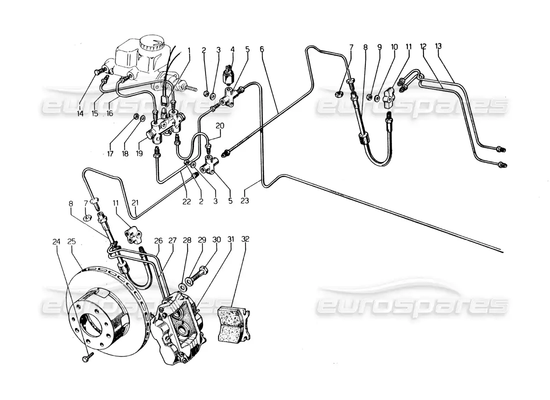 lamborghini urraco p250 / p250s ejes delanteros diagrama de piezas