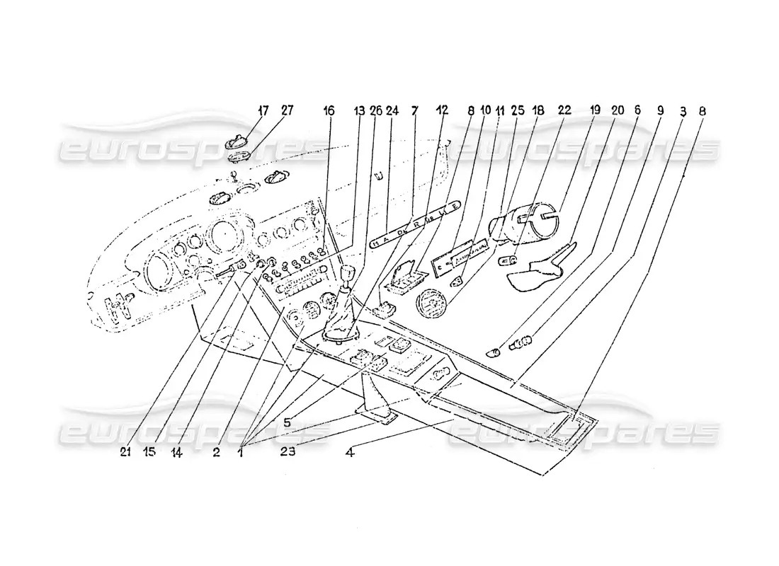 ferrari 365 gt 2+2 (coachwork) interruptores interiores: salidas de aire y molduras diagrama de piezas