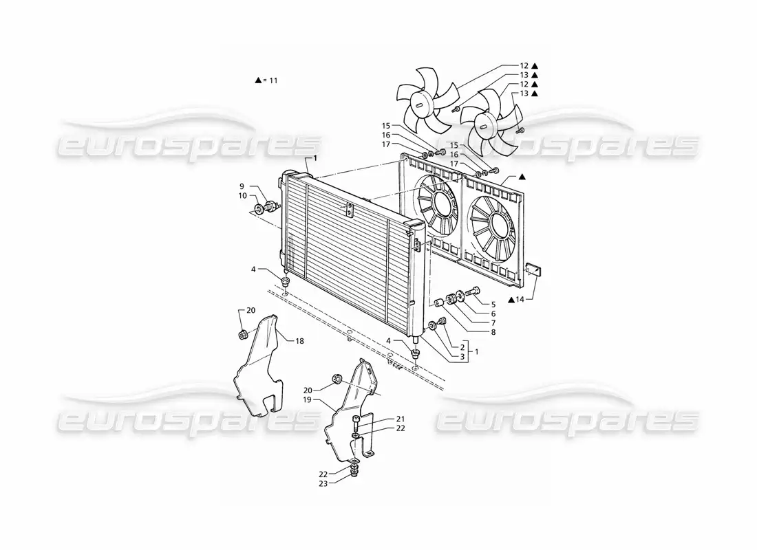 maserati qtp v6 (1996) radiador y ventiladores de refrigeración diagrama de piezas