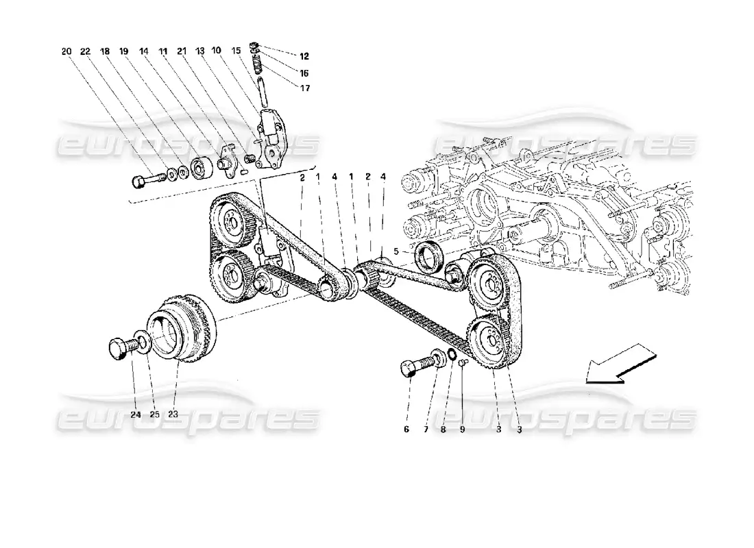 ferrari 512 tr sistema de sincronización - controles diagrama de piezas
