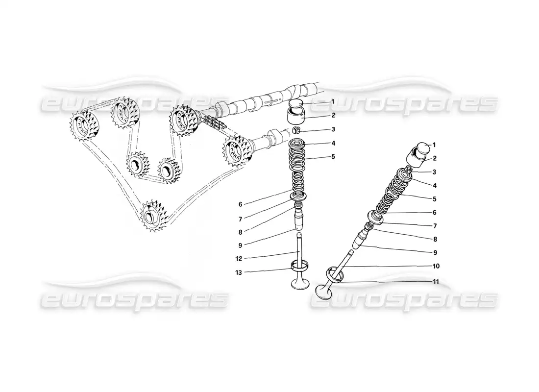 ferrari 400i (1983 mechanical) sistema de sincronización - taqués tipo cubo diagrama de piezas