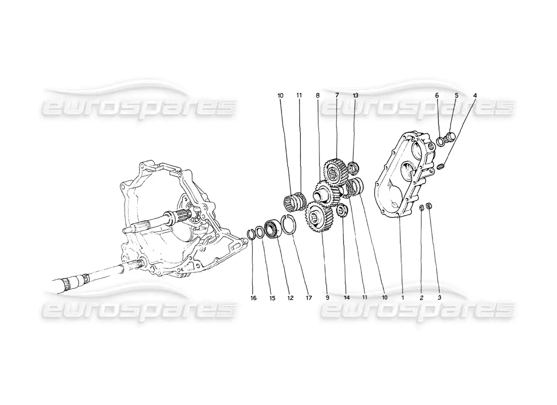 ferrari 208 gt4 dino (1975) transmisión de caja de cambios diagrama de piezas