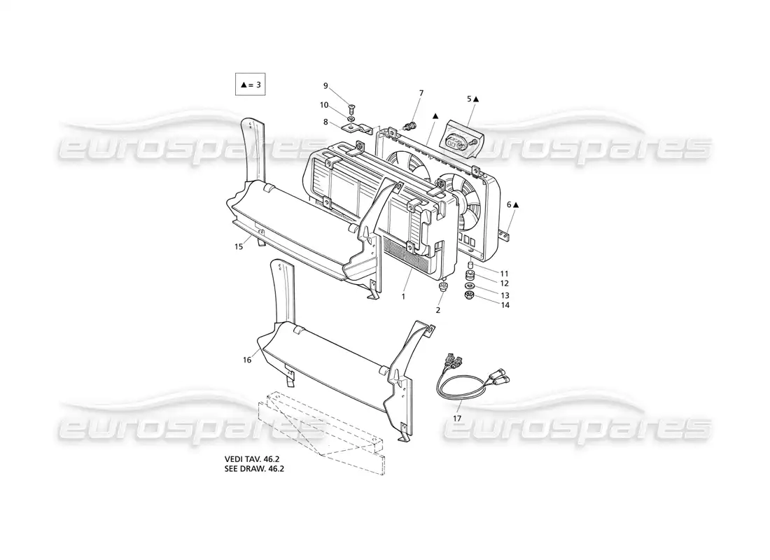 maserati qtp v8 evoluzione diagrama de piezas del radiador y los ventiladores de refrigeración