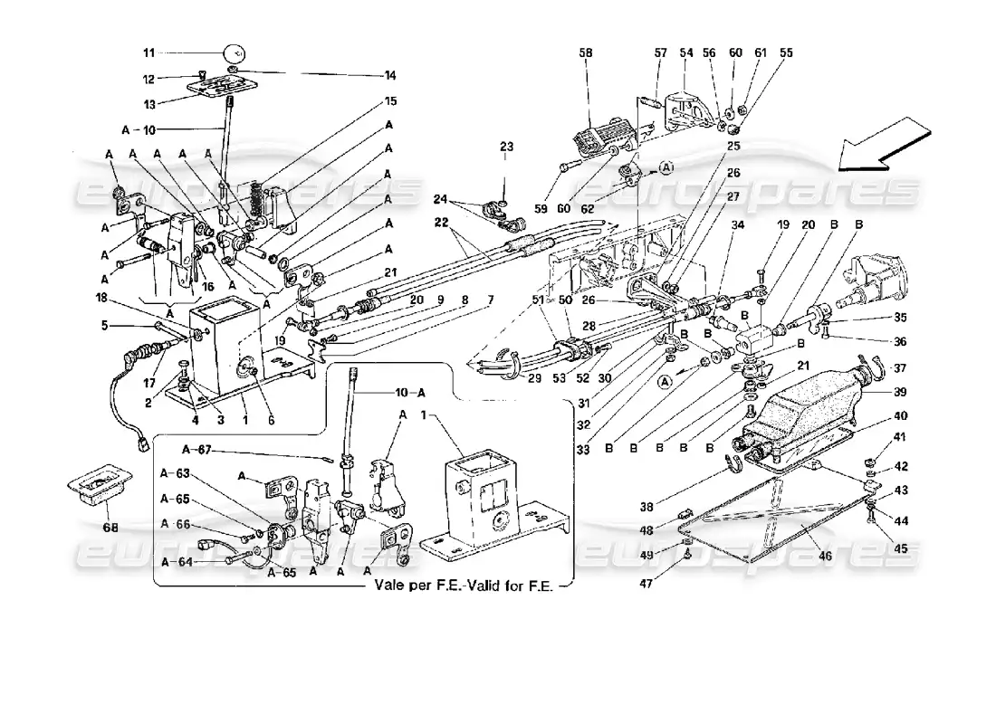 ferrari mondial 3.4 t coupe/cabrio diagrama de piezas de los controles exteriores de la caja de cambios