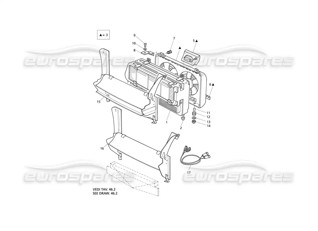maserati qtp v6 evoluzione radiador y ventiladores de refrigeración diagrama de piezas