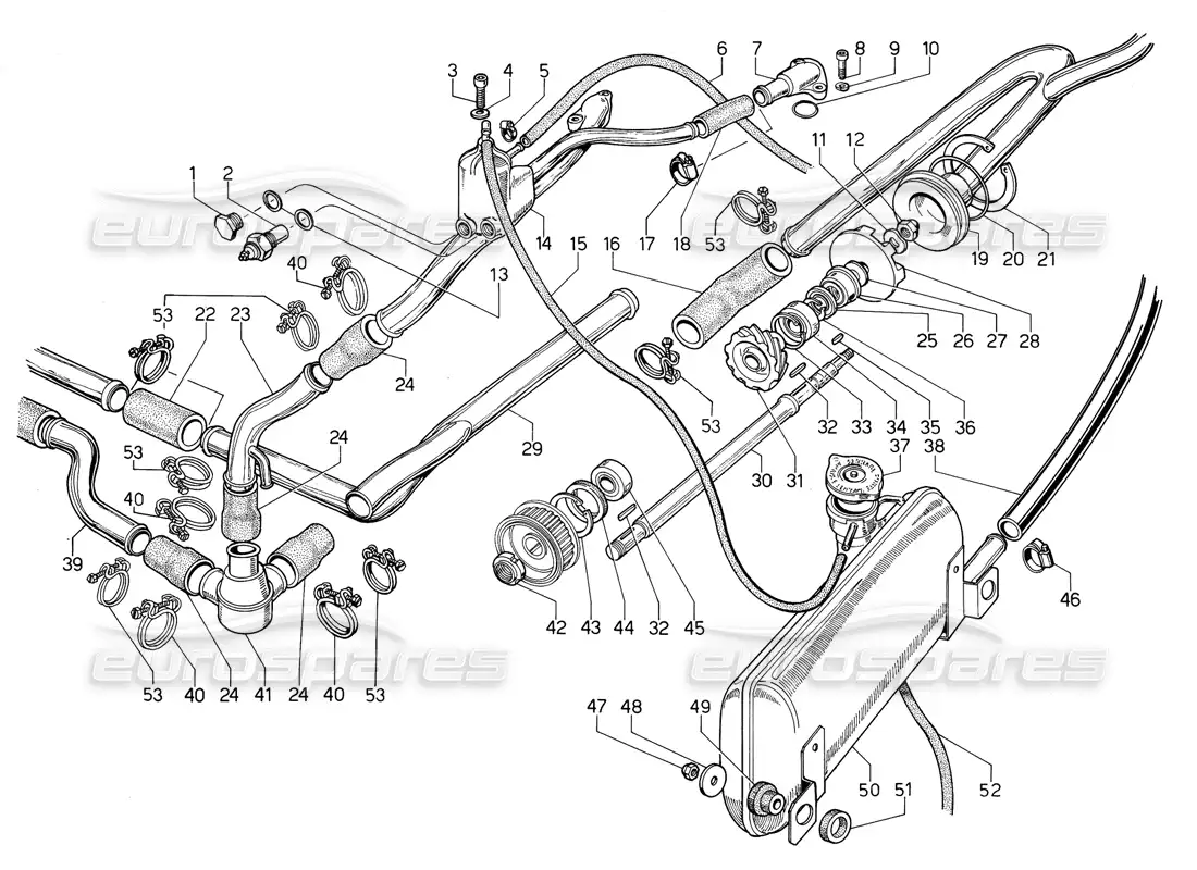 lamborghini jalpa 3.5 (1984) bomba y sistema de agua diagrama de piezas