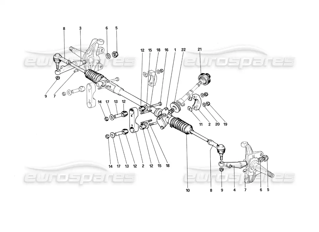 ferrari 308 quattrovalvole (1985) diagrama de piezas de caja de dirección y varillaje