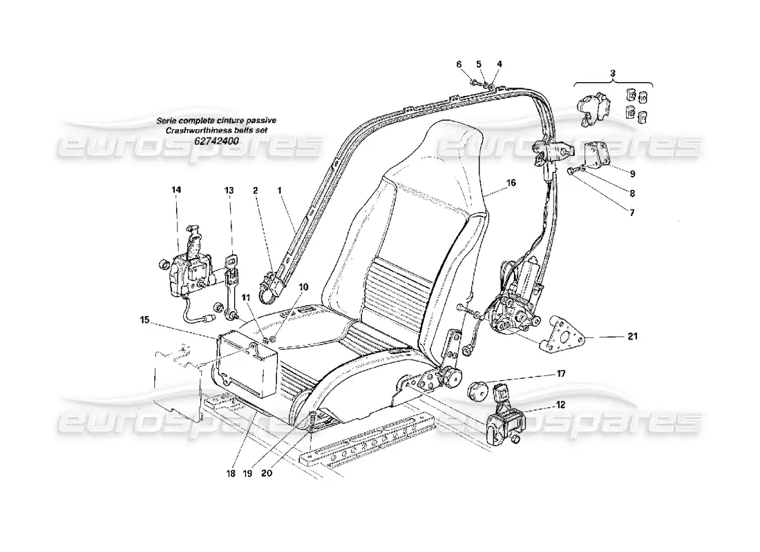 ferrari f40 asientos - cinturones de seguridad pasivos -válido para usa- diagrama de piezas