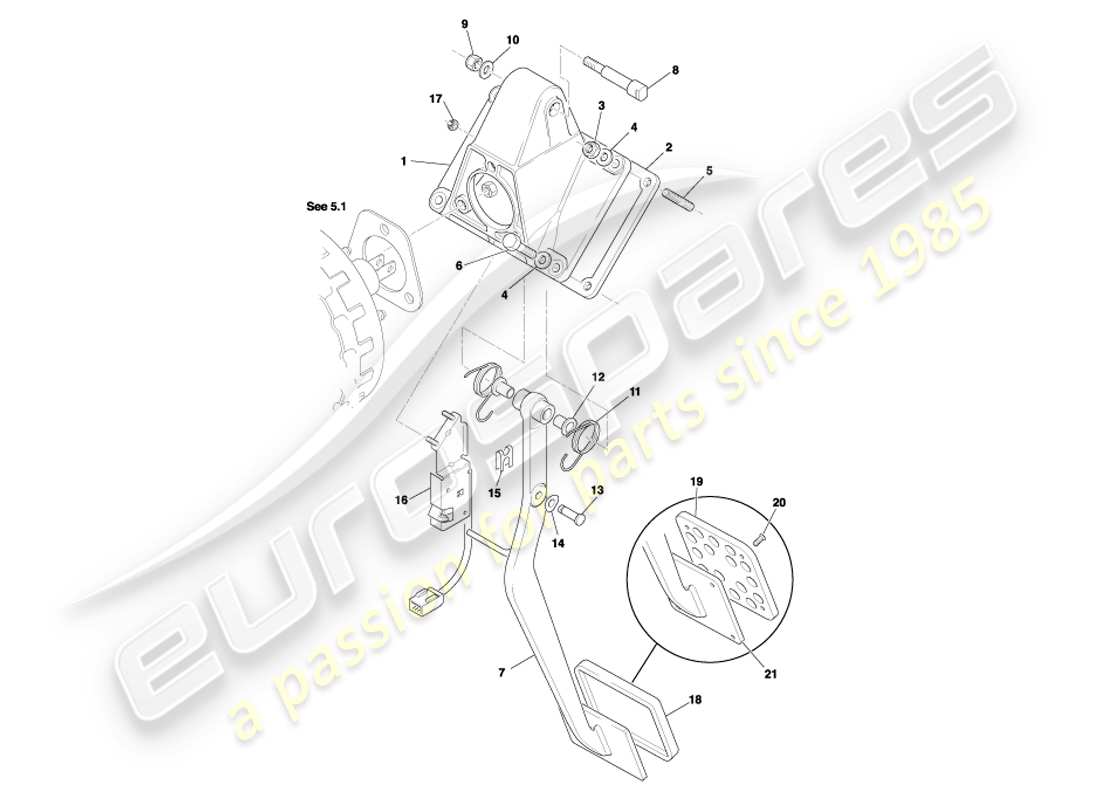 aston martin db7 vantage (2002) diagrama de piezas del engranaje del pedal y freno automático