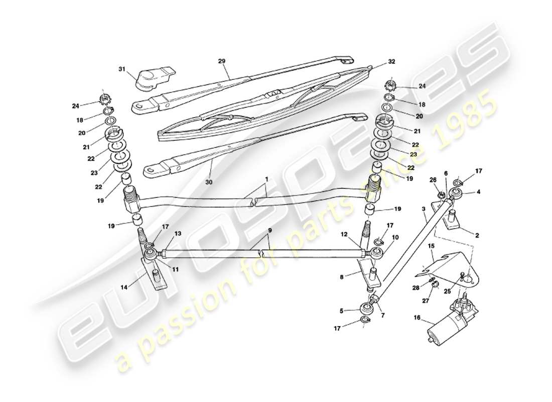 aston martin v8 coupe (1999) limpiaparabrisas diagrama de piezas
