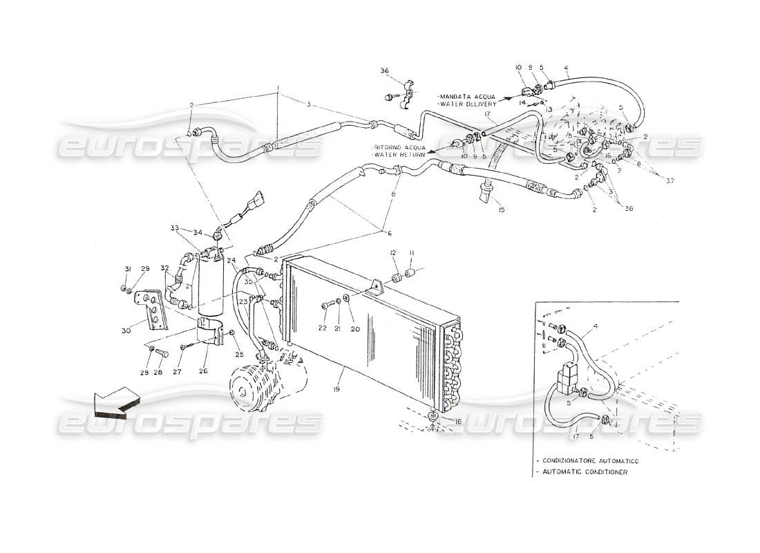 maserati shamal diagrama de piezas del sistema de aire acondicionado (dirección derecha)