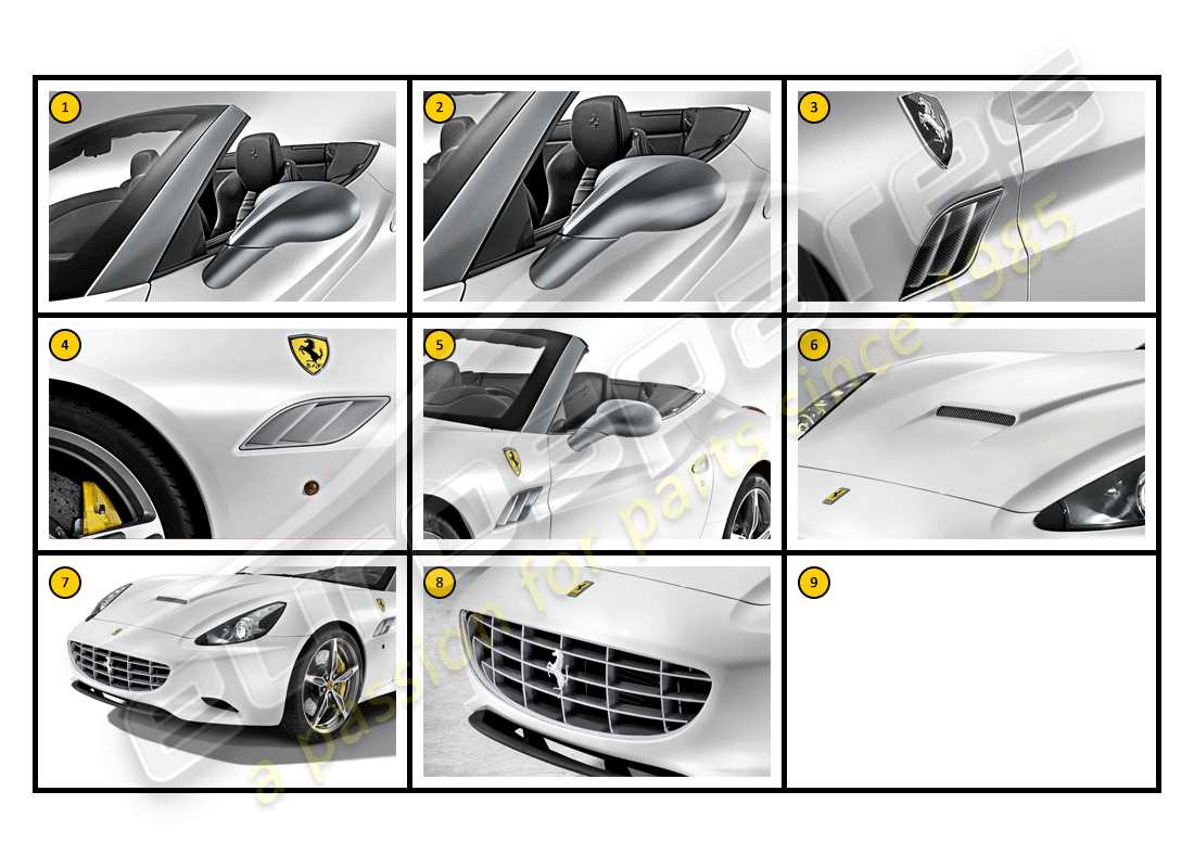 un diagrama de piezas del catálogo de piezas Ferrari California (Accesorios)