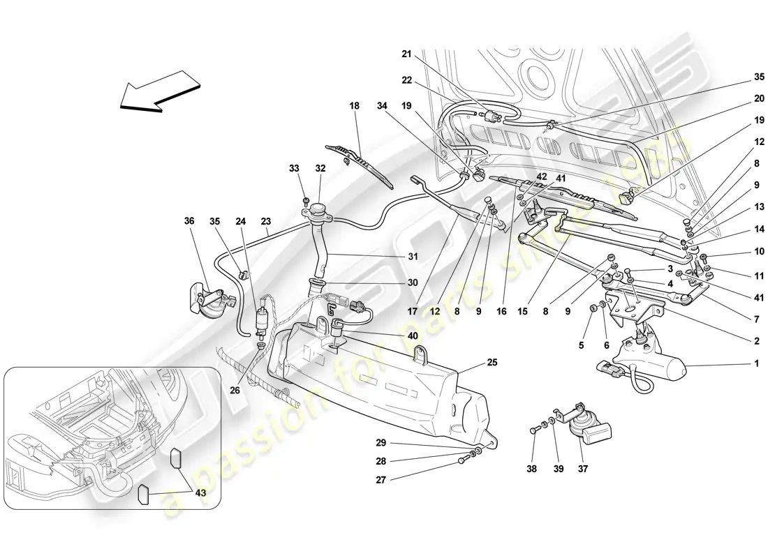ferrari f430 scuderia (usa) limpiaparabrisas, arandela y bocina diagrama de piezas