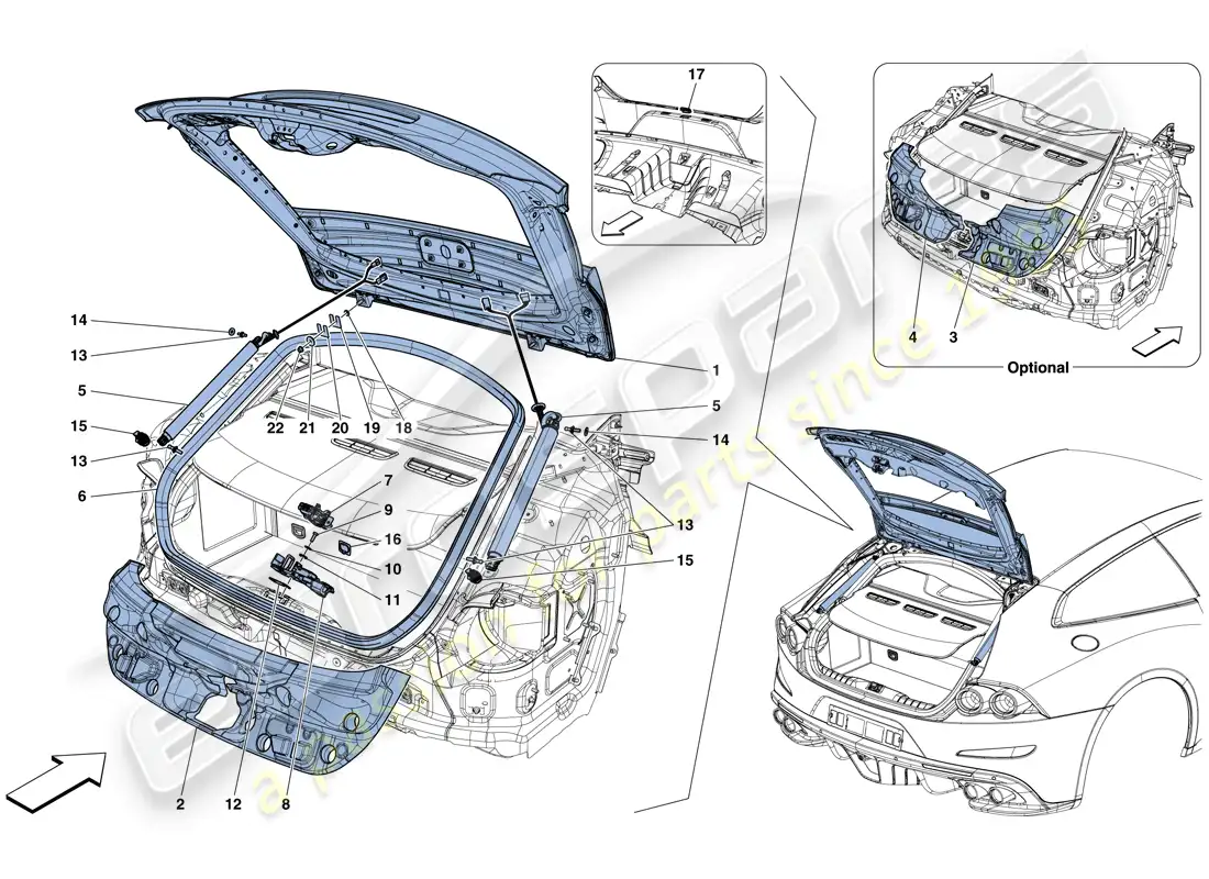 ferrari gtc4 lusso (usa) tapa trasera y mecanismo de apertura diagrama de piezas