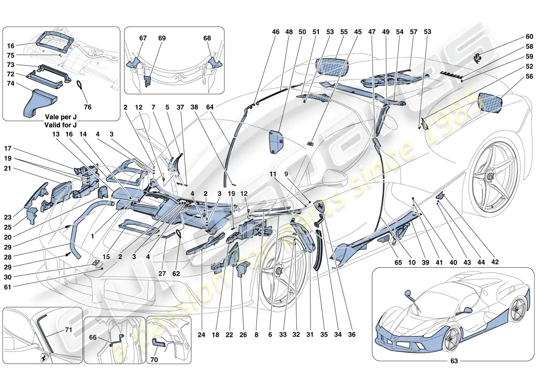 ferrari laferrari aperta (usa) escudos y acabados diagrama de piezas