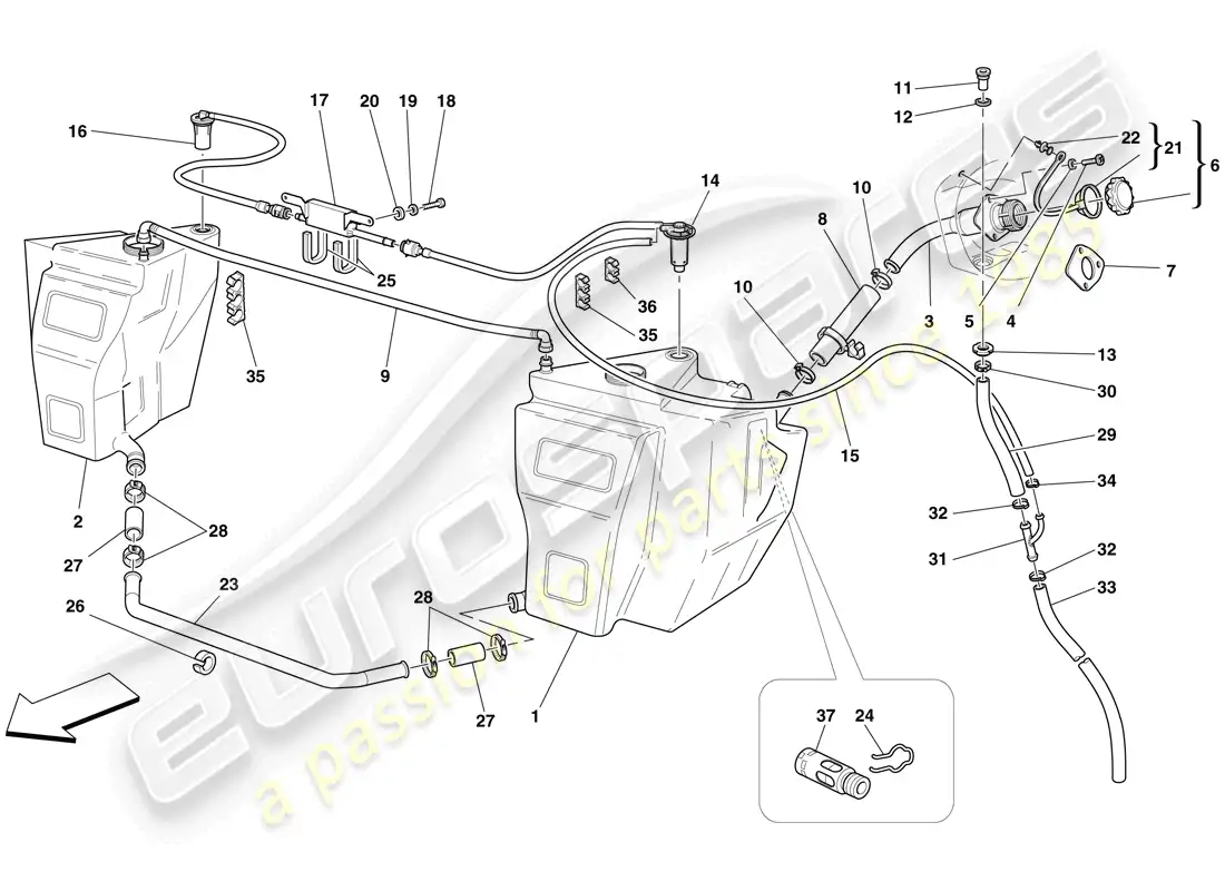 ferrari f430 scuderia (usa) depósitos de combustible y cuello de llenado diagrama de piezas