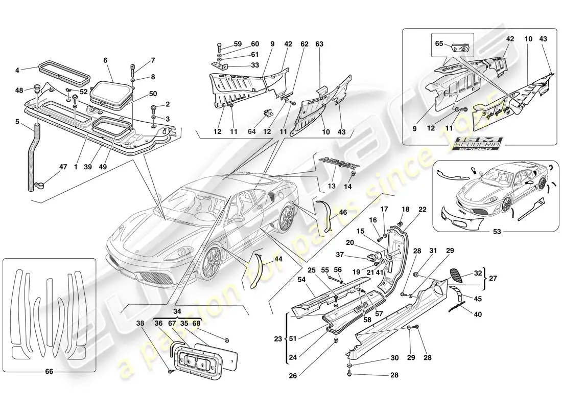 ferrari f430 scuderia (rhd) escudos - acabado externo diagrama de piezas