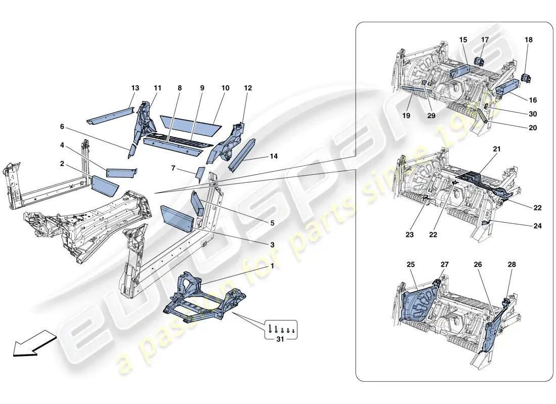 ferrari gtc4 lusso (europe) estructuras y elementos trasero del vehículo diagrama de piezas