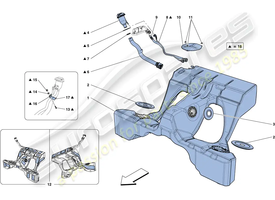 ferrari ff (usa) depósitos de combustible y cuello de llenado diagrama de piezas