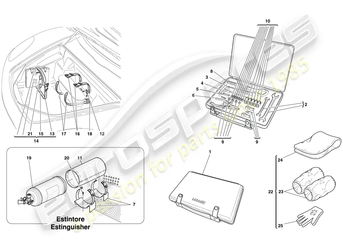 ferrari f430 spider (usa) herramientas y accesorios suministrados con el vehículo diagrama de piezas