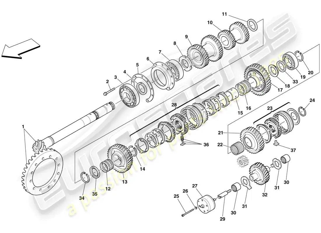 ferrari f430 scuderia (europe) secondary shaft gears diagrama de piezas