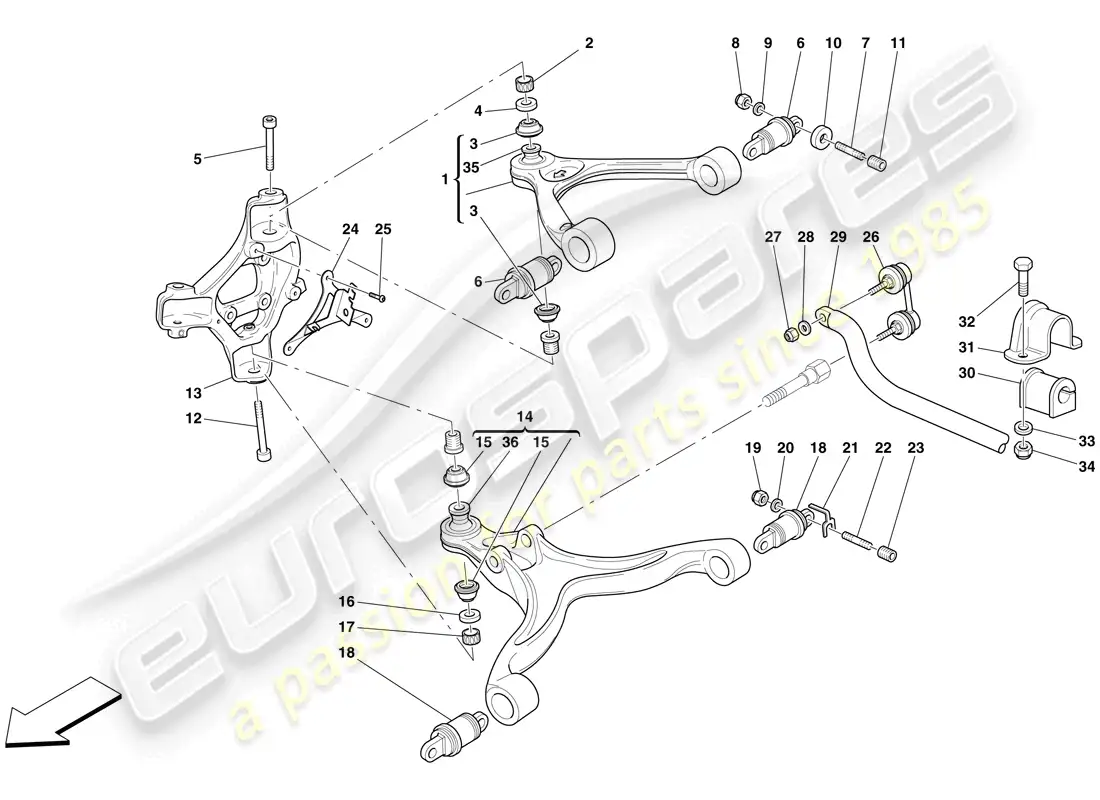 ferrari 599 gto (rhd) suspensión delantera - brazos y barra estabilizadora diagrama de piezas