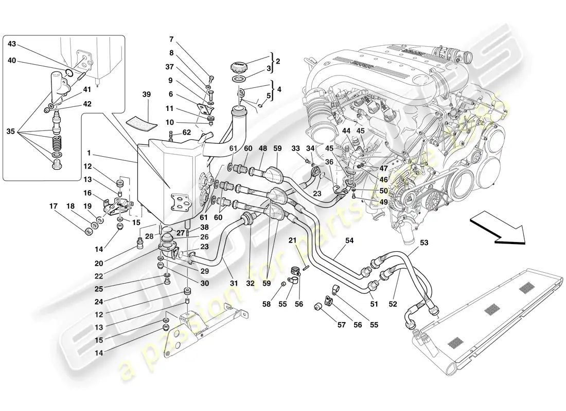 ferrari 599 sa aperta (europe) sistema de lubricación - tanque diagrama de piezas