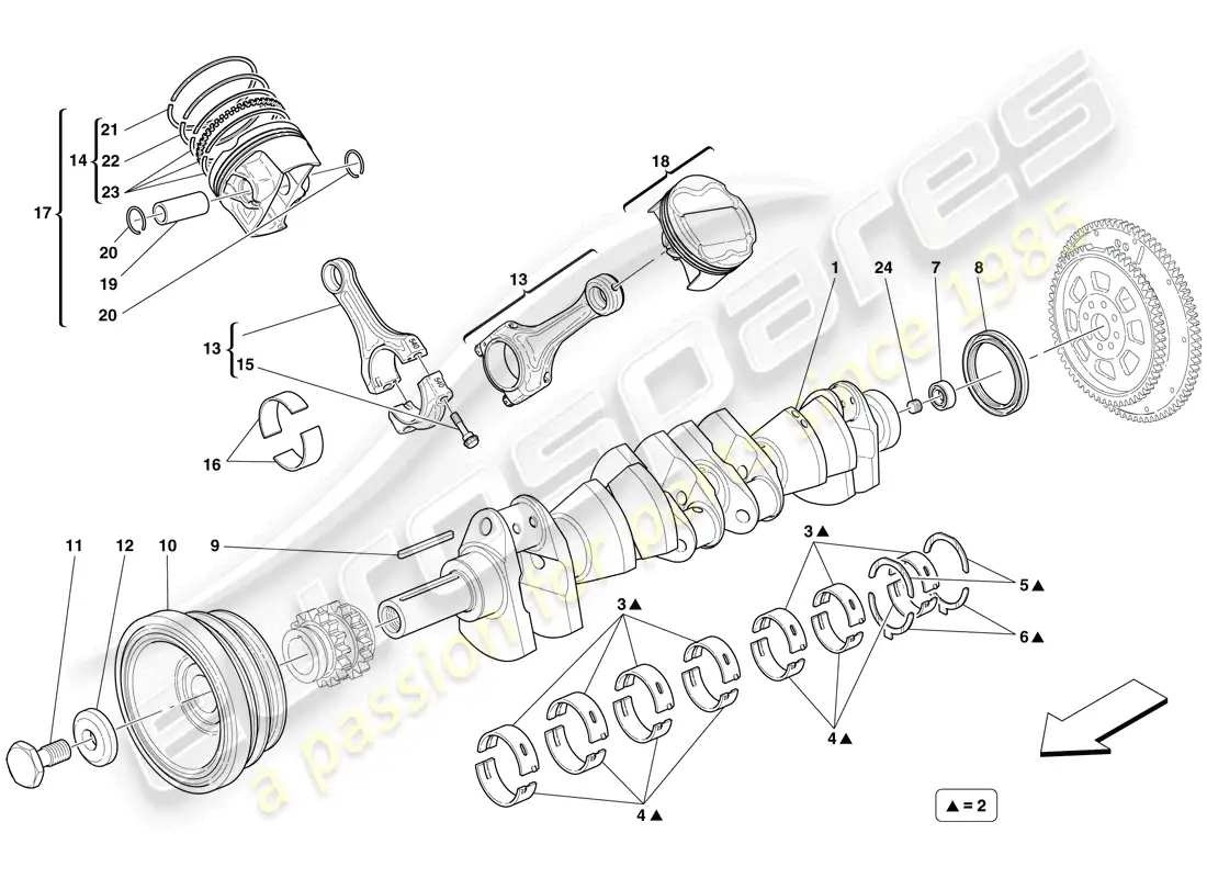 ferrari 599 gtb fiorano (usa) cigüeñal - bielas y pistones diagrama de piezas