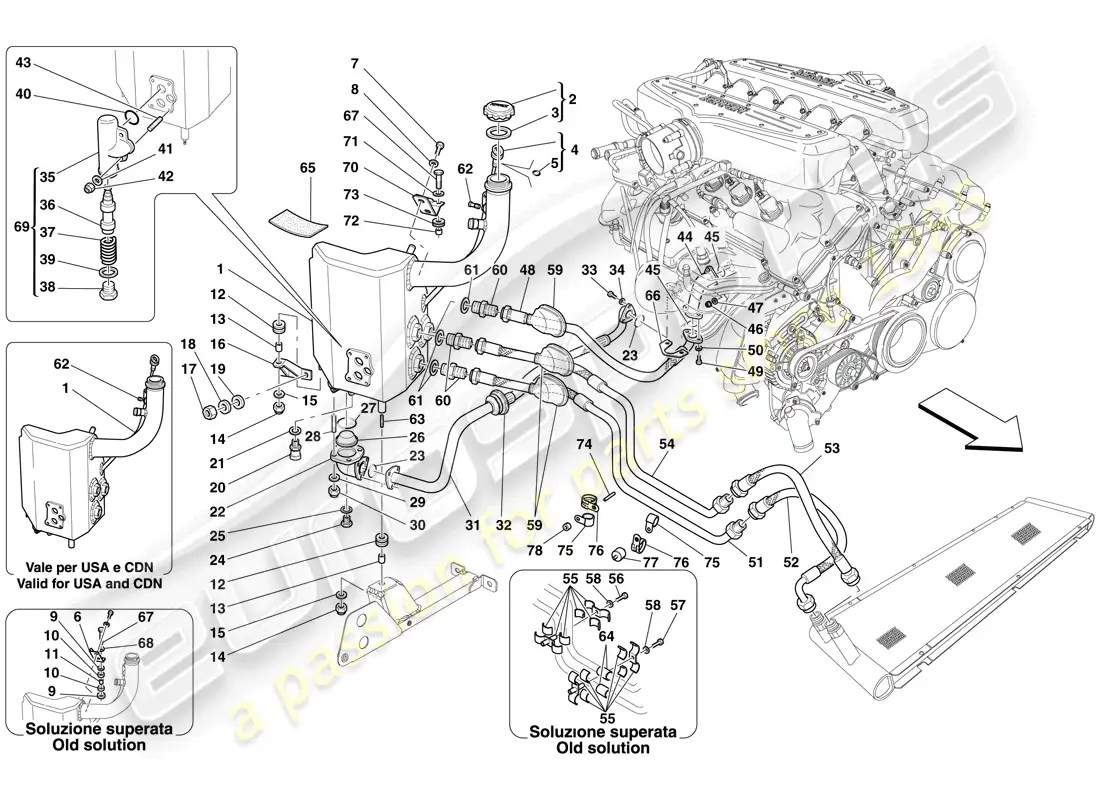 ferrari 599 gtb fiorano (europe) sistema de lubricación - tanque diagrama de piezas