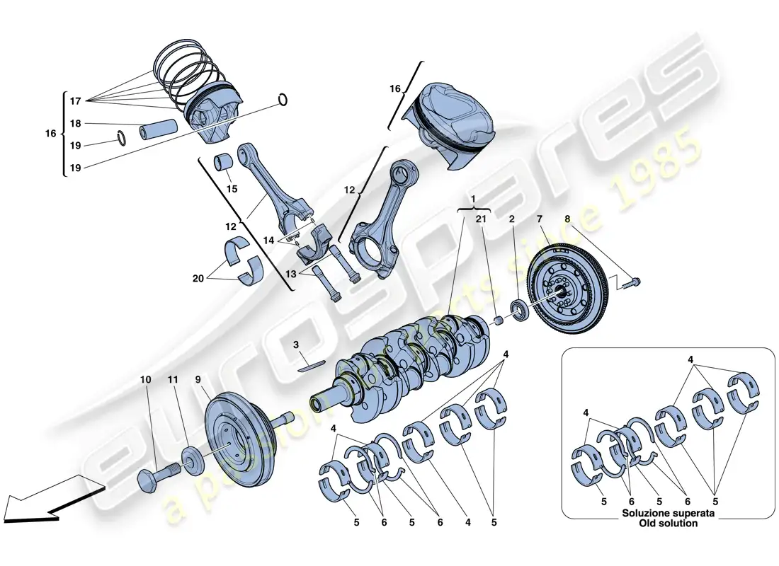 ferrari 458 italia (europe) cigüeñal - bielas y pistones diagrama de piezas