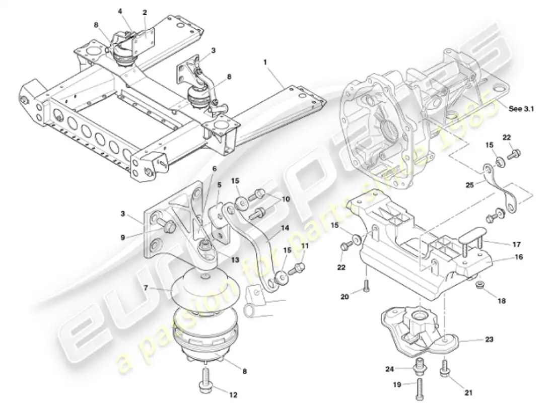 aston martin vanquish (2001) soportes del motor diagrama de piezas