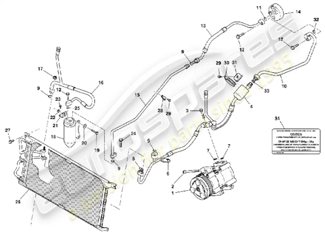 aston martin vanquish (2001) instalación del compartimiento del motor diagrama de piezas