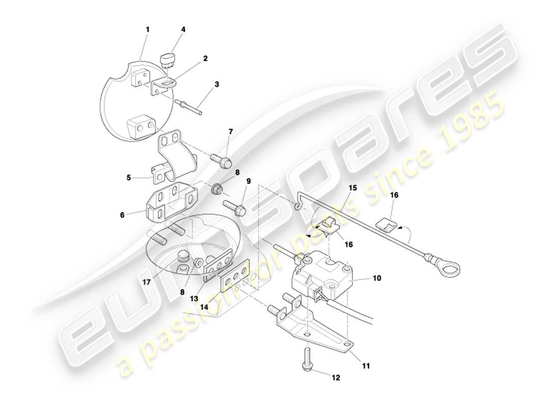 aston martin db7 vantage (2002) diagrama de piezas del mecanismo de trampilla de combustible