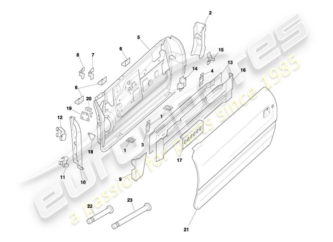 aston martin db7 vantage (2002) diagrama de piezas de puertas