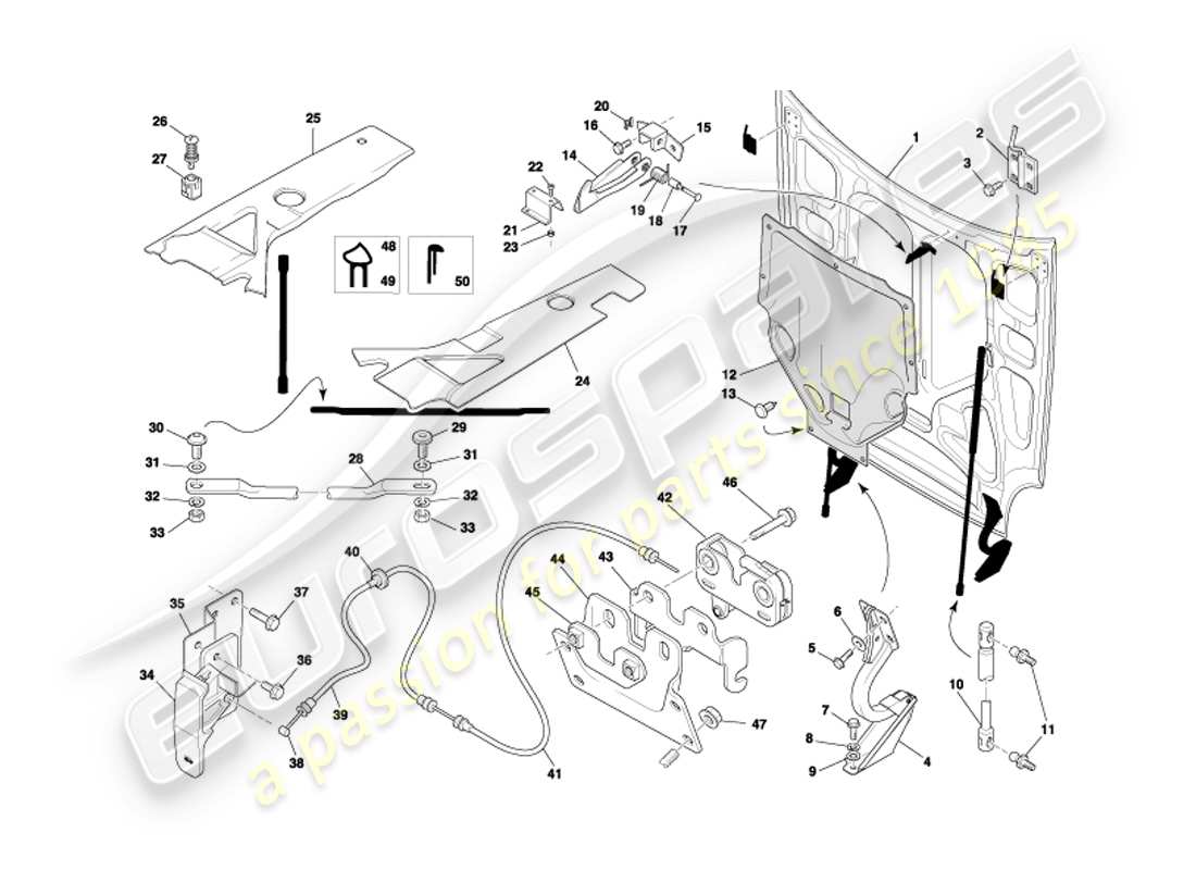 aston martin db7 vantage (2002) diagrama de piezas del capó