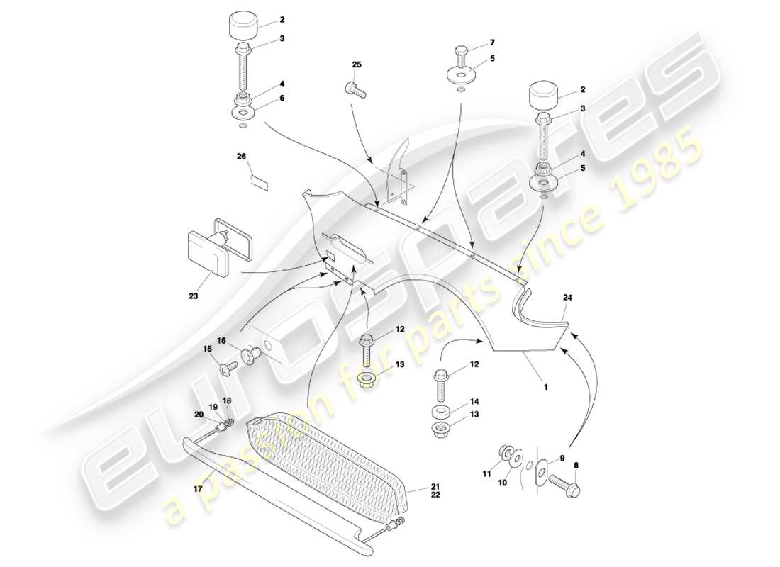 aston martin db7 vantage (2002) diagrama de piezas de las alas delanteras