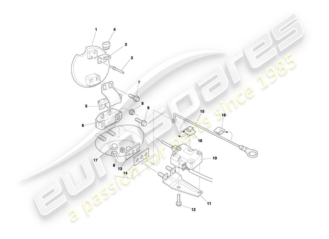 aston martin db7 vantage (2000) diagrama de piezas del mecanismo de trampilla de combustible