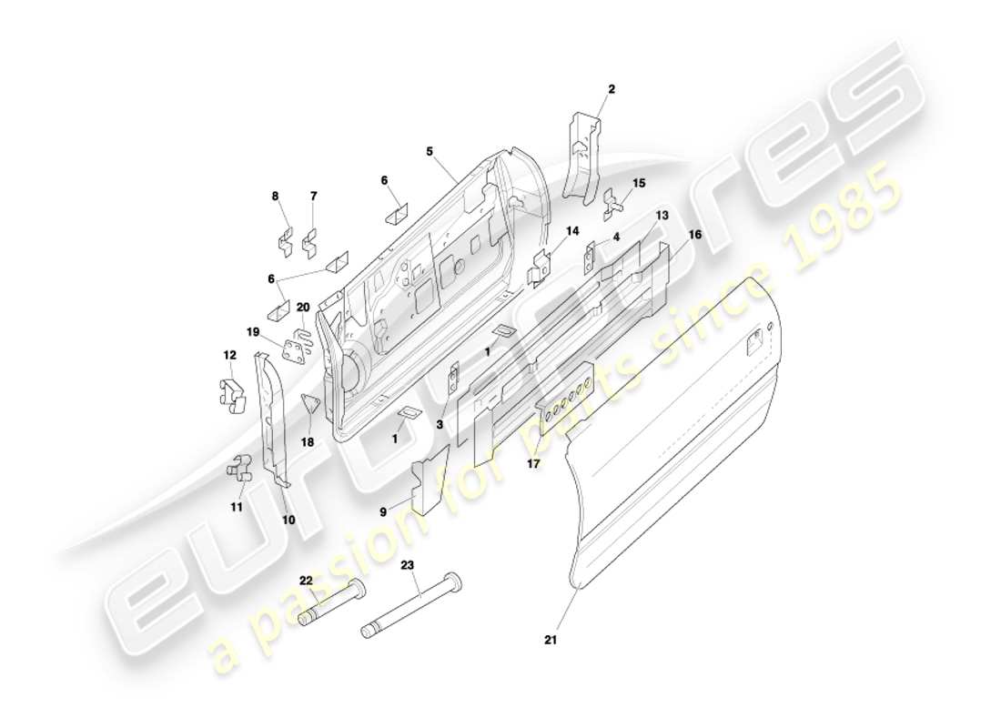 aston martin db7 vantage (2000) diagrama de piezas de puertas