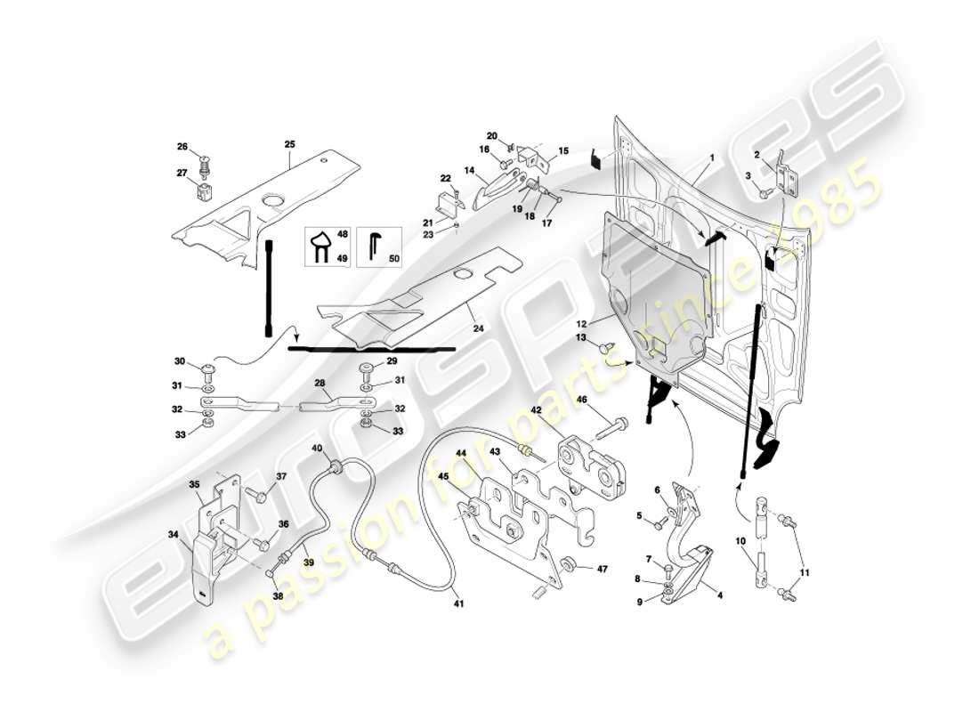 aston martin db7 vantage (2000) diagrama de piezas del capó