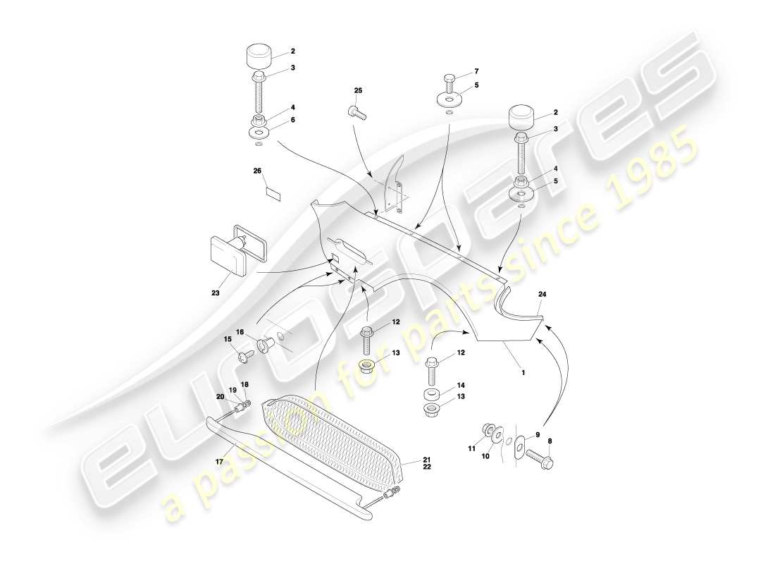 aston martin db7 vantage (2000) diagrama de piezas de las alas delanteras