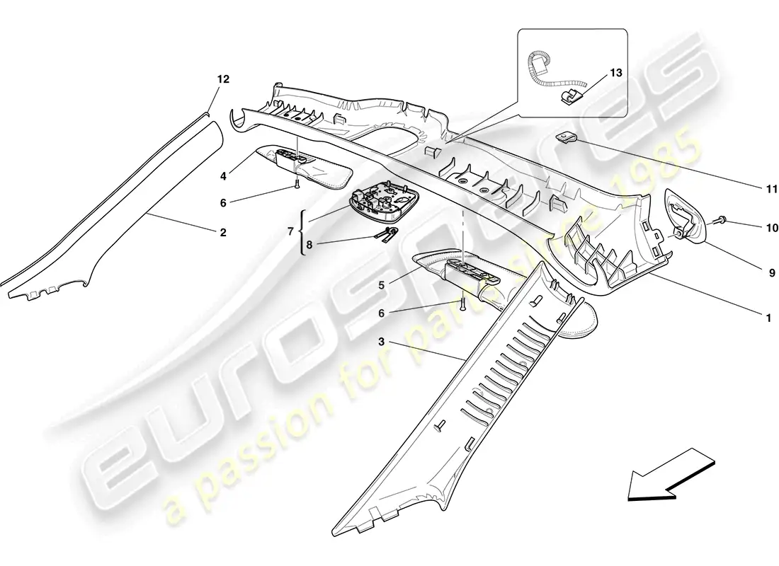 ferrari california (europe) molduras del techo y accesorios diagrama de piezas