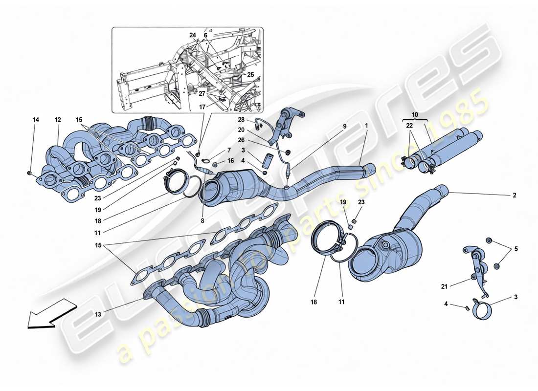 ferrari 812 superfast precatalítico y convertidor catalítico-no aplicable para vehículos con gpf (euro 6d)- diagrama de piezas