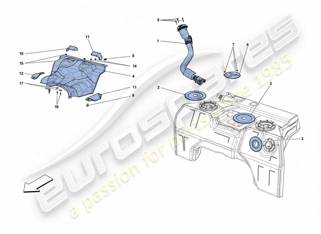 ferrari 812 superfast depósito de combustible y cuello de llenado diagrama de piezas